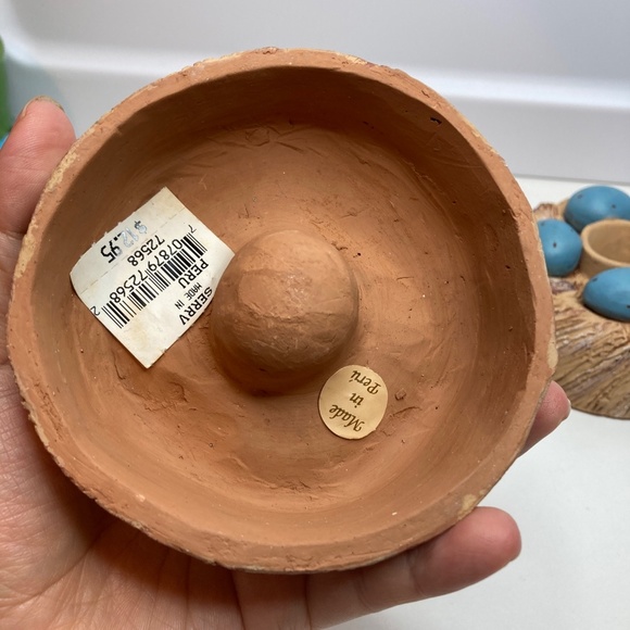 A Pair Vintage Serrv Candle Holder Eggs On Nest Made in Peru - Picture 5 of 12